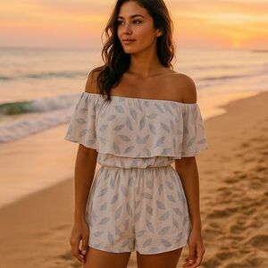 STUDIO • linen feather print romper